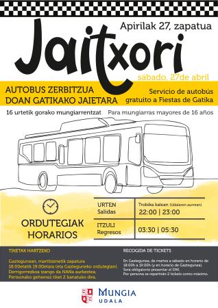 Imagen Mungia retoma el servicio gratuito de autobús nocturno para fiestas “Jaitxori”