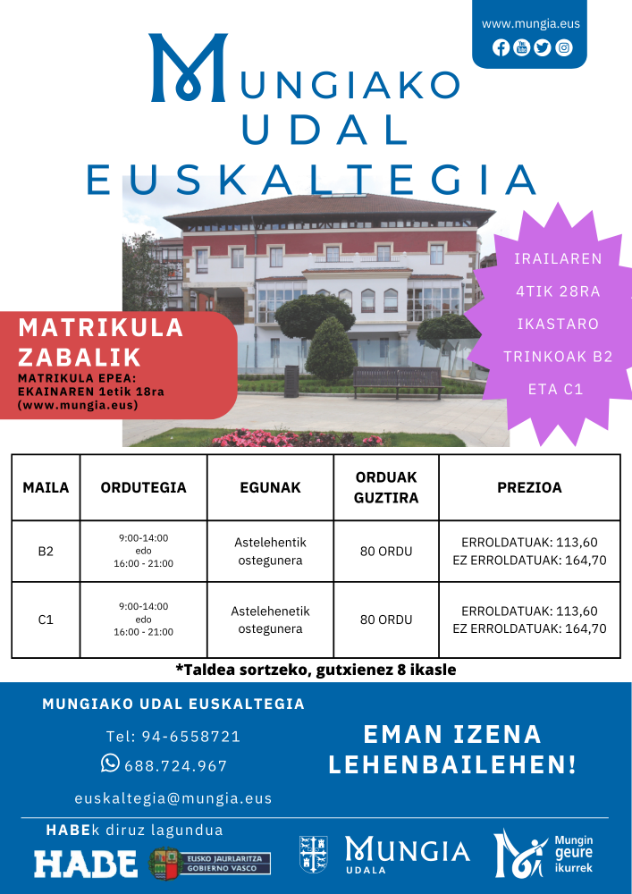 Imagen Euskaltegi Municipal de Mungia: Intensivos de septiembre