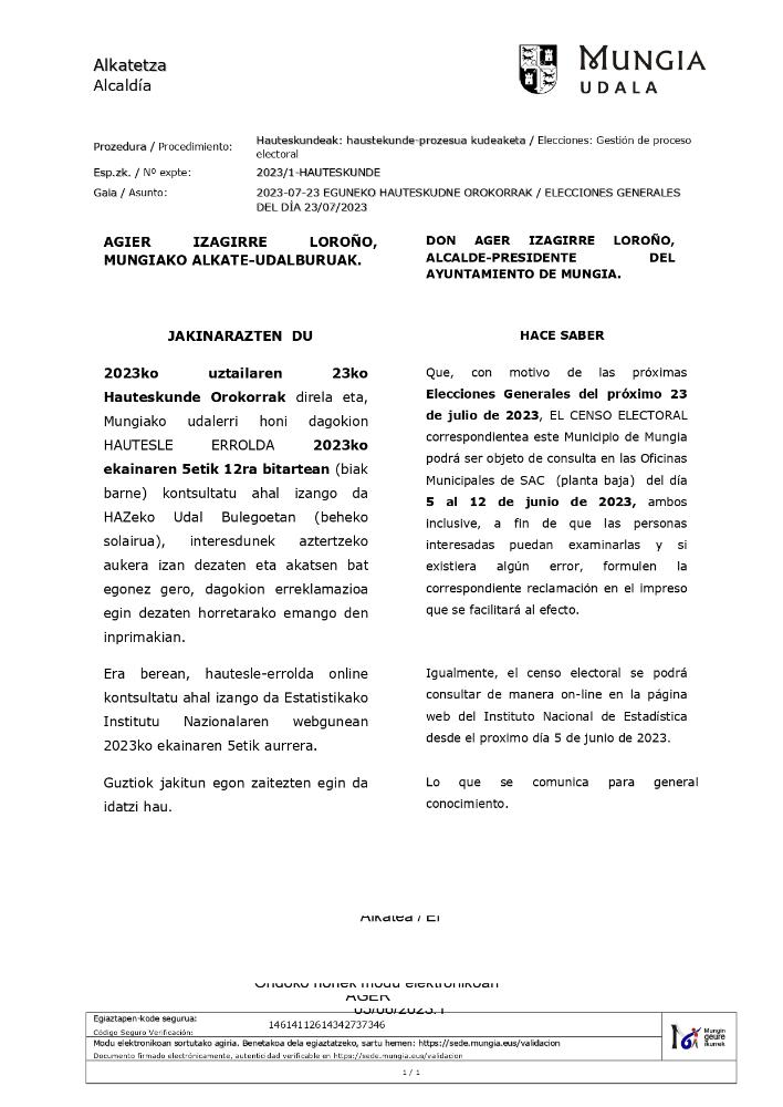 Imagen Mungiako hautesle errolda