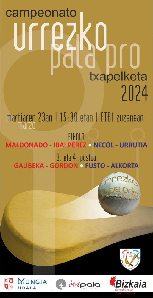 Imagen El sábado, 23 de marzo, el frontón de Mungia acoge la final del Urrezko Pala Pro a partir de las 15:30 horas