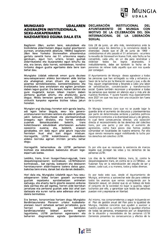 Imagen DECLARACIÓN INSTITUCIONAL - 28 DE JUNIO