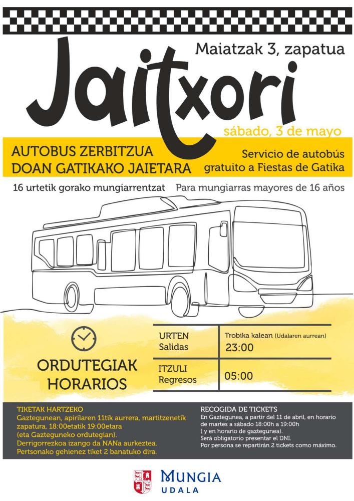 Imagen Mungiak ‘Jaitxori’ jaietarako doako gaueko autobus-zerbitzua izango du berriro