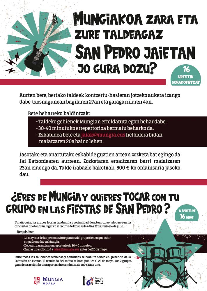 Imagen Abierto el plazo de inscripción para los grupos locales de Mungia que quieran actuar en las fiestas de San Pedro