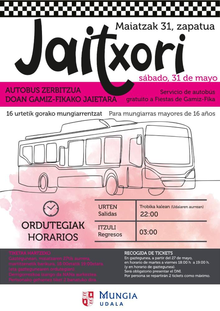 Imagen Jaitxori: servicio de autobús gratuito a fiestas de Fika