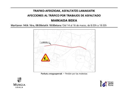 Imagen AVISO | Afecciones al tráfico por trabajos de asfaltado en Markaida bidea. Perdón por las molestias.