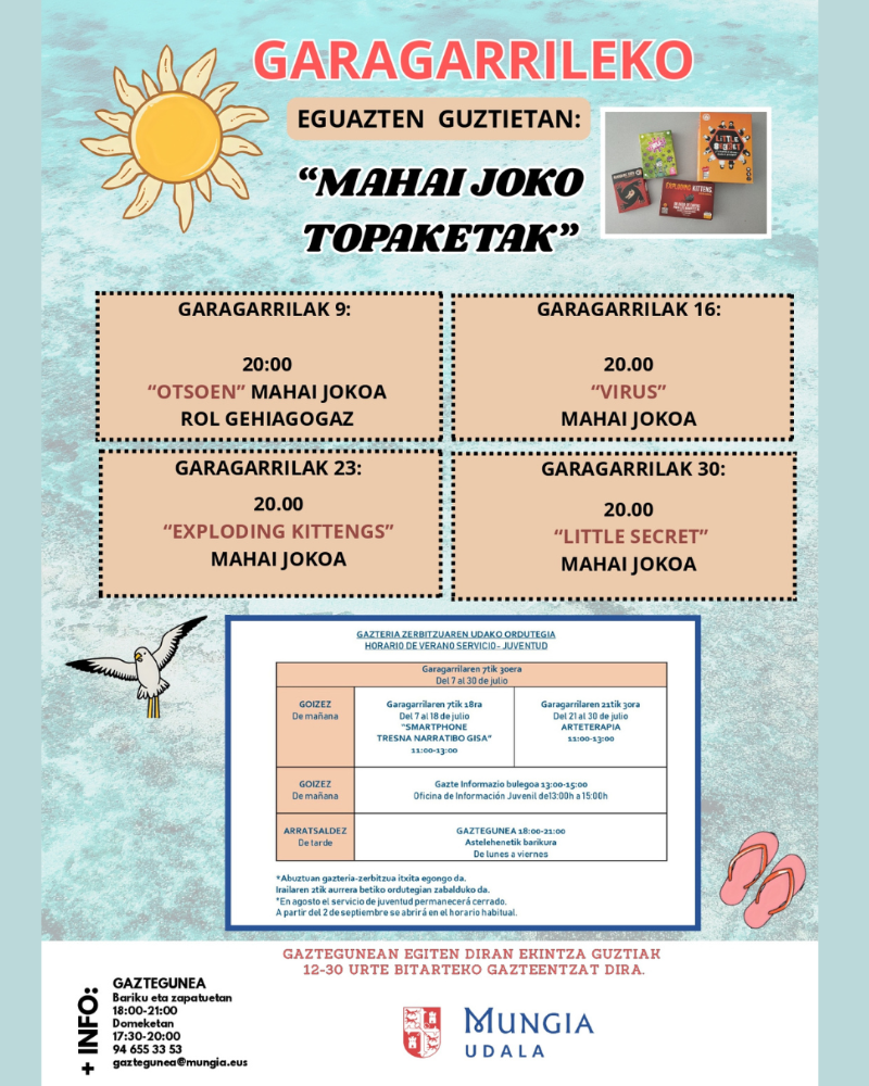 Imagen Actividades organizadas por el Gaztegune para el mes de julio