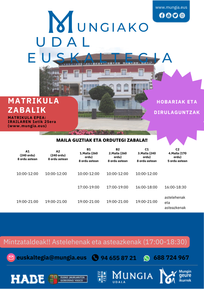 Imagen Mungiako Udal Euskaltegia: 2025-2026 ikasturtea