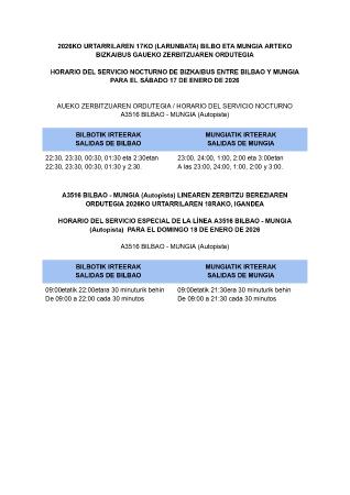 Irudia A3516 Bilbo-Mungia linearen zerbitzua indartuta urtarrilaren 17ko gauean eta 18an