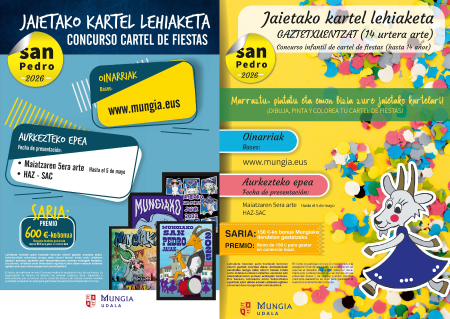 Irudia San Pedro 2026 jaietako kartel lehiaketa eta gaztetxoentzako jaietako kartel lehiaketa (14 urtera arte)