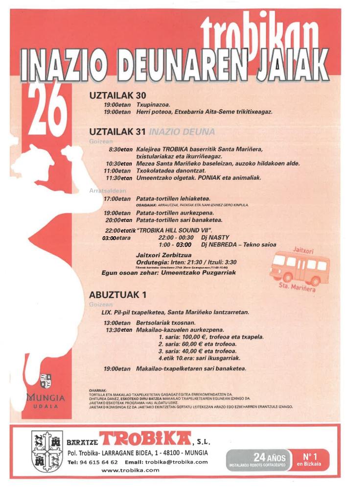 Imagen Fiestas de San Inazio del 30 de julio al 1 de agosto en Trobika